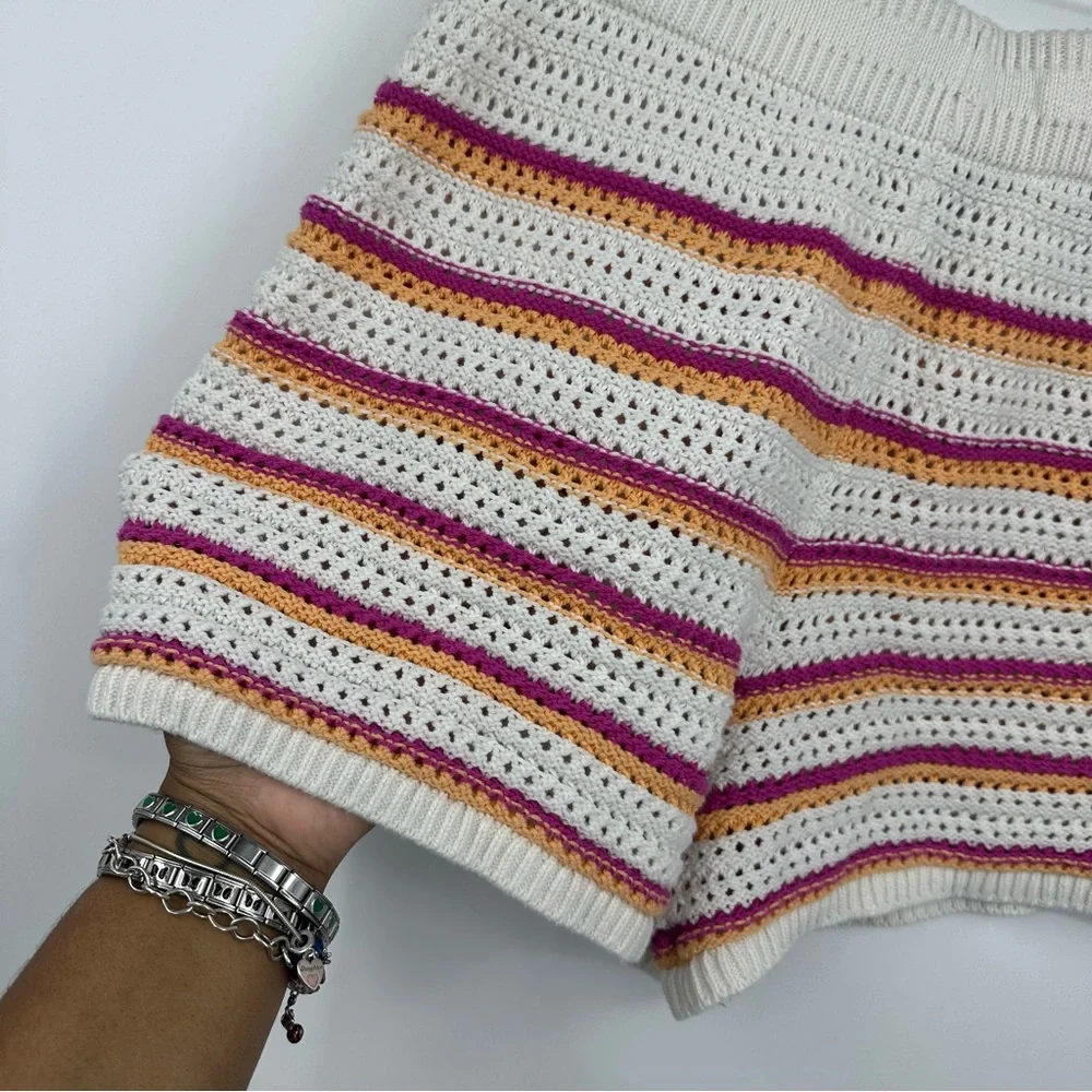 Old Navy Crochet Knit Shorts Size Medium Boho Striped Beach Festival